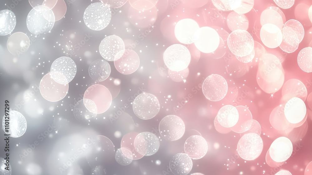 Poster elegant bokeh background with soft, circular lights in blush pink and silver. the warm, blurry light