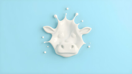 Obraz premium The head of an abstract cow with milk splash on the blue background, 3d illustration and design.