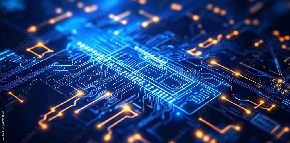 Poster futuristic horizontal screen displays are beautifully illustrated with grid line circuits and digita