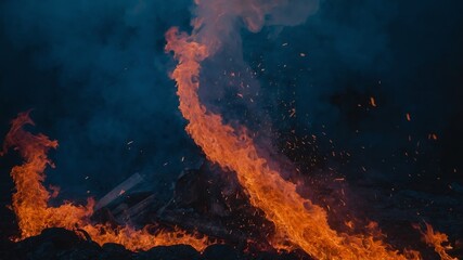 Fiery dance of blue and red flames