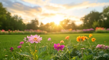 Obraz premium Stunning Sunset Garden Flowers