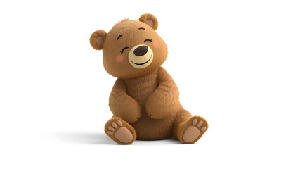 Brown sitting teddy bear .3D illustration.