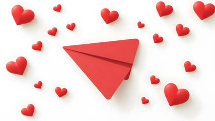 paper airplane carrying hearts 3D graphic.Love Letter 3D Rendering Illustration.valentines day background