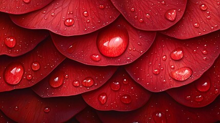 Obraz premium Macro Shot of a Captivating Red Rose Petal Adorned with Sparkling Water Droplets, Showing Exquisite Texture and Detail