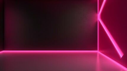 Empty hot pink Room with beautiful Neon Lighting. Futuristic Interior Design