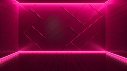 Empty hot pink Room with beautiful Neon Lighting. Futuristic Interior Design