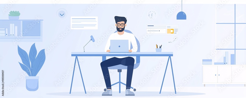 Aufkleber seo specialist optimizing a website interface on a laptop in a minimalistic office setup