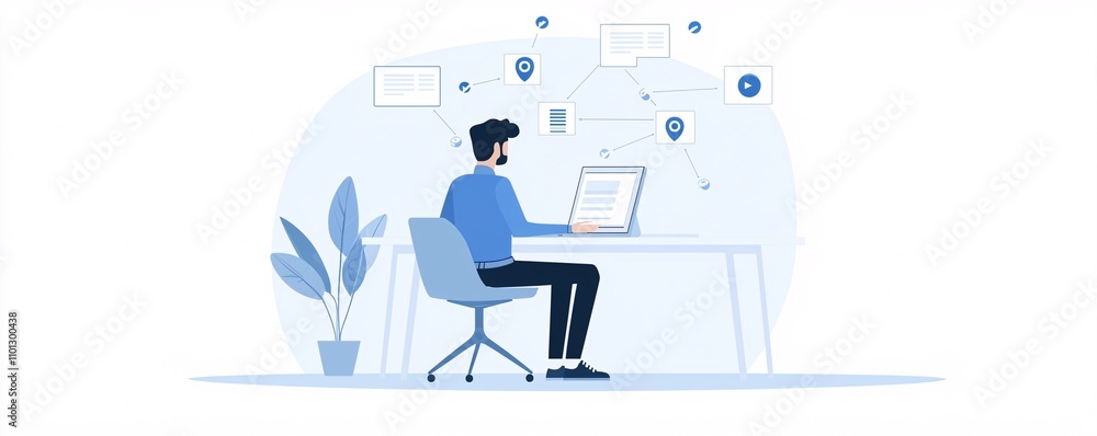 Aufkleber seo specialist optimizing a website interface on a laptop in a minimalistic office setup