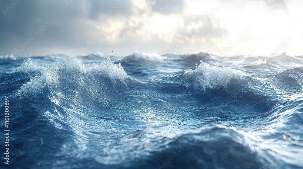 Poster water surface with creative geometry background rendering
