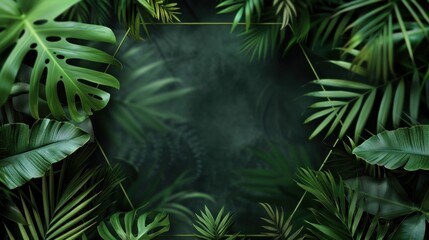 Modern Design of hexagon Botanical Frame with Palm Plants and copy space, AI generated image