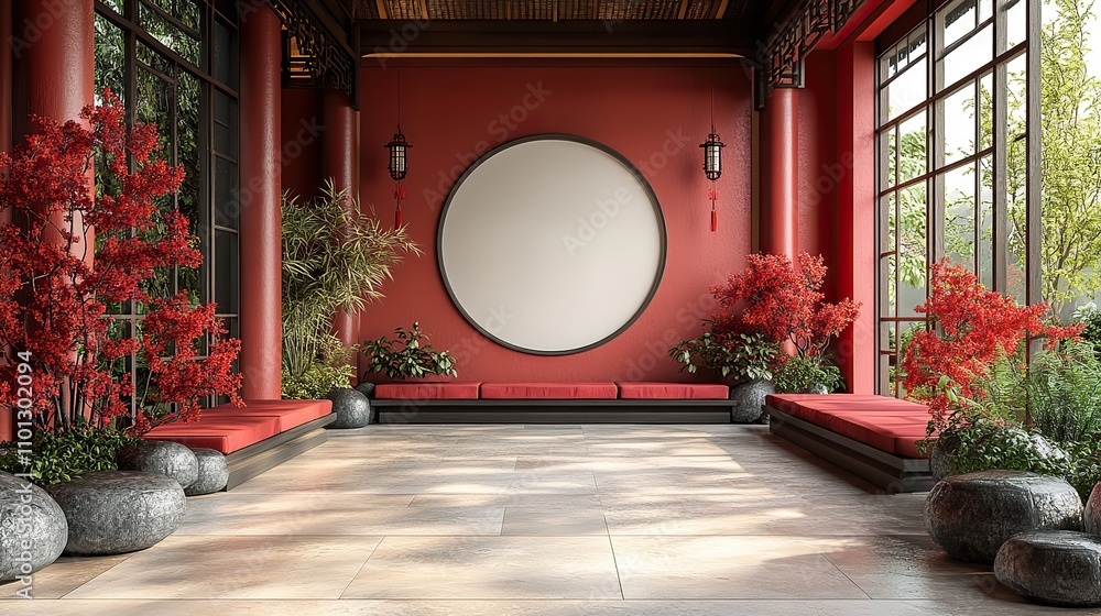 Poster white blank with chinese style background rendering