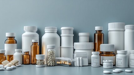 white medical package bottles and adhesive bandage rendering
