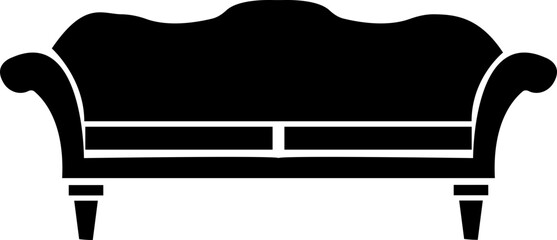 couch icon , sofa pictogram, Interior Design and Home Decoration Related Icons. Silhouette Scandinavian sofa black color only, isolated on transparent background, used for interior home doodle.