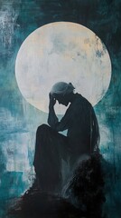 Obraz premium Beneath the Moon's Watch: A Study in Solitude and Melancholy