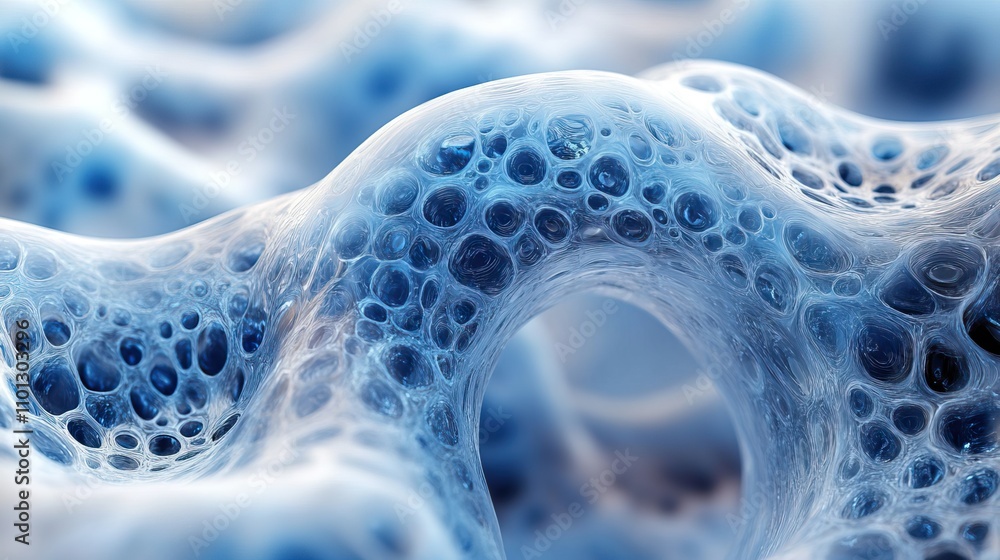 Poster with blue transparent structure rendering