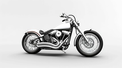 Fototapeta premium A sleek, modern motorcycle with a chrome finish, showcasing a classic design and powerful features, set against a minimalist white background.