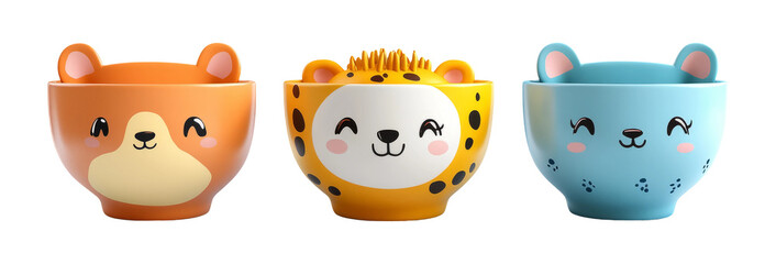 Obraz premium Cute Animal Bowls Isolated on Transparent Background