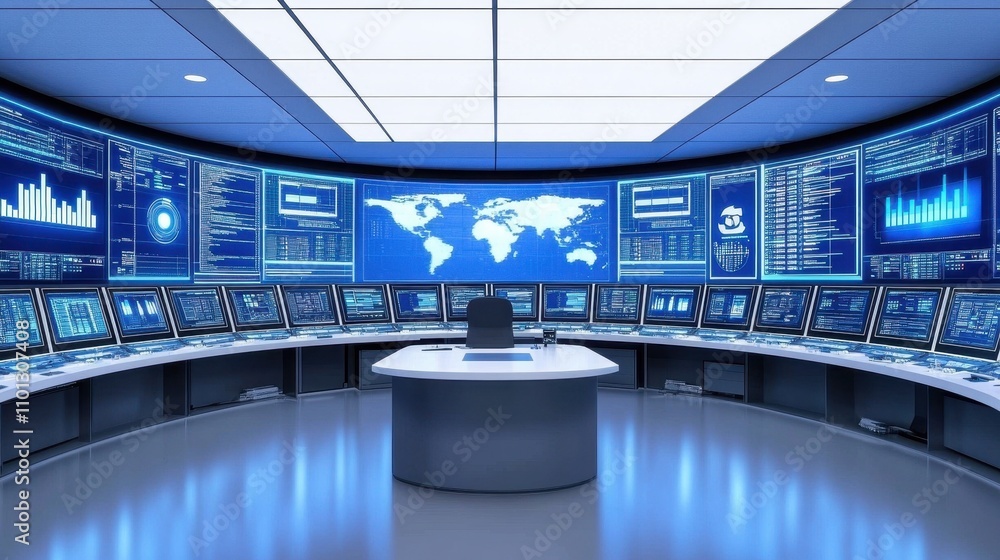 Poster futuristic command center with advanced technology displays