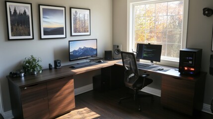 Fototapeta premium Modern Corner Workspace with Natural Light