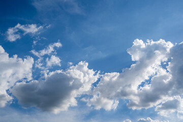 clouds and blue sunny sky,  white clouds over blue sky, Aerial view,  nature blue sky white cleat weather.