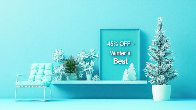 Winter's Best deal at 45% off, white and green text on solid blue.