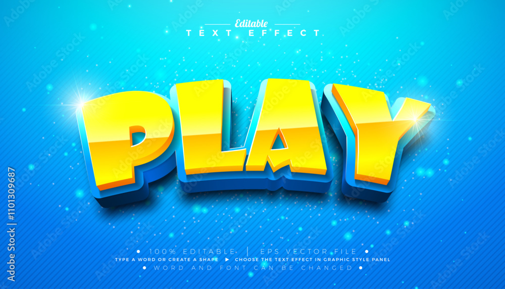 Poster play 3d text effect design editable and scalable vector graphic style effect with yellow and blue ty
