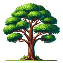 Beautifully Illustrated Majestic Tree with Lush Green Foliage, Strong Branches, and a Vibrant Canopy, Representing Nature's Beauty, Growth, and Vitality in a Perfectly Symmetrical Design