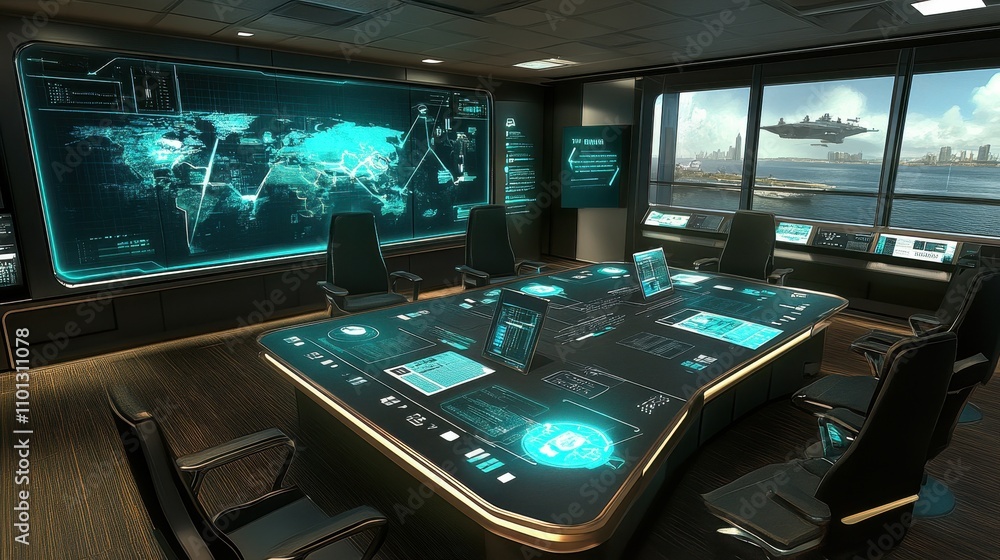Poster futuristic command center with advanced technology
