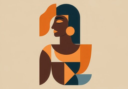 Abstract geometric art of african female portrait in bold colors