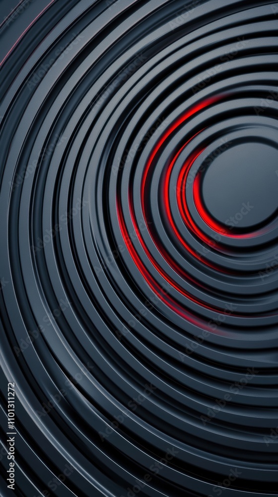 Poster abstract concentric circles with a striking red accent create a dynamic visual effect, ai