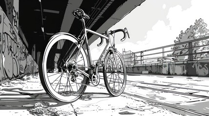 Obraz premium Monochrome road bike under bridge.