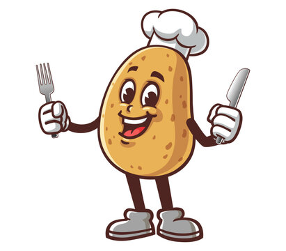 recommend clip art: Potato with fork and knife,  Cartoon Mascot Illustration Character Vector Clip-art hand-drawn Logo Design
