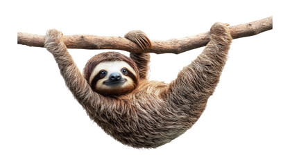 Fototapeta premium Sloth Hanging from Branch on Transparent Background