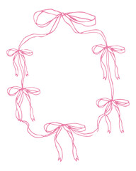 A pink ribbon frame with bows. The bows are drawn in pink and are arranged in a circle