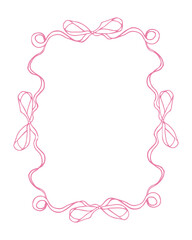 A white frame with a pink bow design is displayed. The frame is simple and elegant, with the bow adding a touch of femininity. The pink color of the bow contrasts nicely with the white background