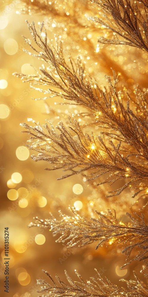 Aufkleber a closeup image of golden tree branches adorned with shimmering festive lights, creating a warm and 