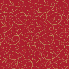 Seamless Christmas Swirls Scroll Pattern On Red Background