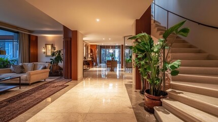 Fototapeta premium Opulent Grand Entrance Hallway with Spiral Staircase