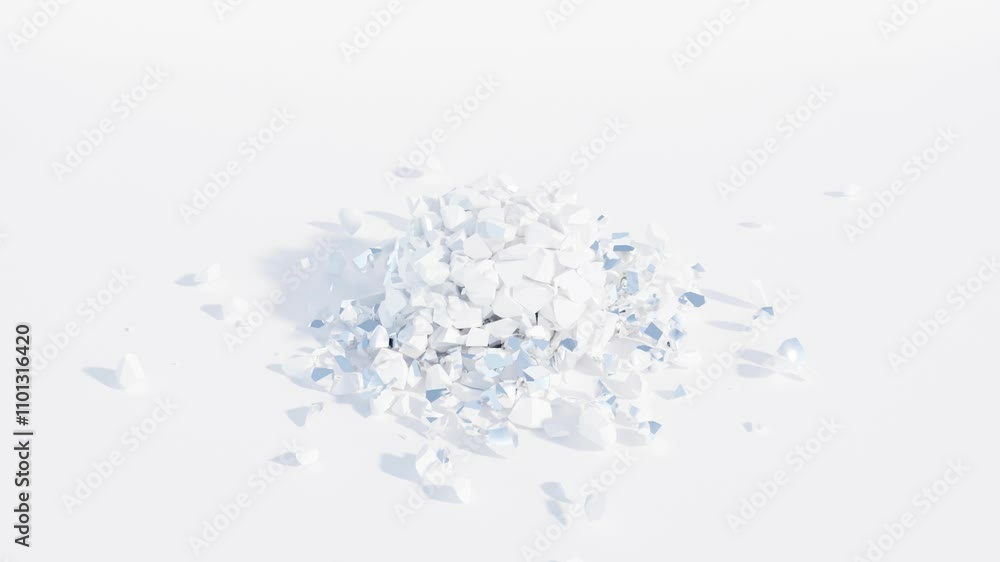 Aufkleber monochrome dynamic geometric fragmentation: abstract 3d animation of falling and shattering geometri