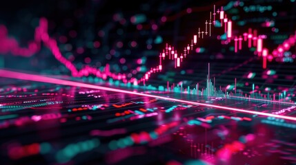 Obraz premium Abstract glowing financial chart data visualization.