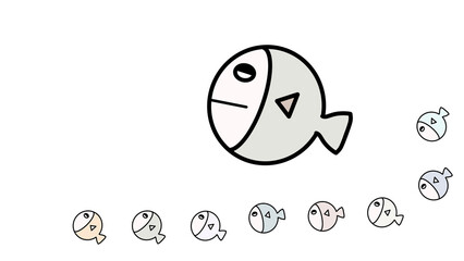 Cute Cartoon A Fish And Babies Swimming On Transparent Background. PNG Image, Minimal Style, Digital Art, Procreate Pocket