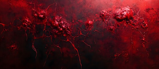Abstract red textured background with dark splatters and blots.