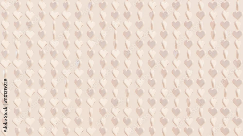 Poster abstract 3d motion graphics with peach-colored heart shapes in animated pattern: modern render, basi