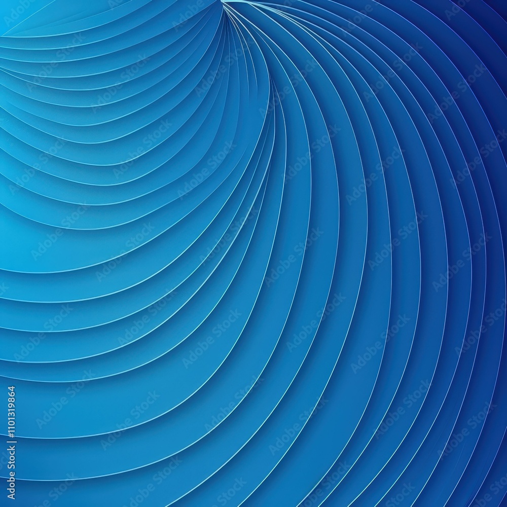 Poster a vibrant abstract design featuring layered curves in varying shades of blue, creating a sense of de