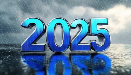 Stormy gray backdrop features 2025 Savings Galore in platinum and electric blue 3D text.