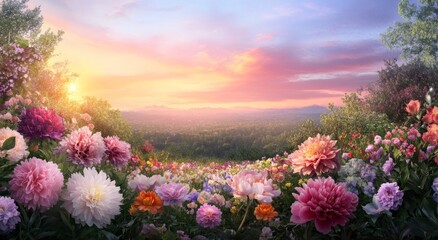 Obraz premium A Colorful Flower Garden at Sunset