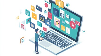 a 2D cartoon illustration of a person using AI voice assistant, interactive and smart, white background--ar 16:9