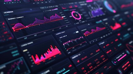 Fototapeta premium Data analytics dashboard with charts and graphs showing financial market data.