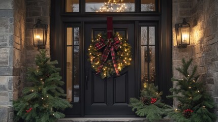 christmas wreath hanging on the door