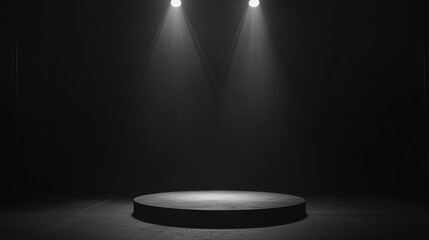 Abstract background with stage lights, dark room for product presentation. Showroom with spotlight and starry sky. Background for display of products on stage in the theater or studio